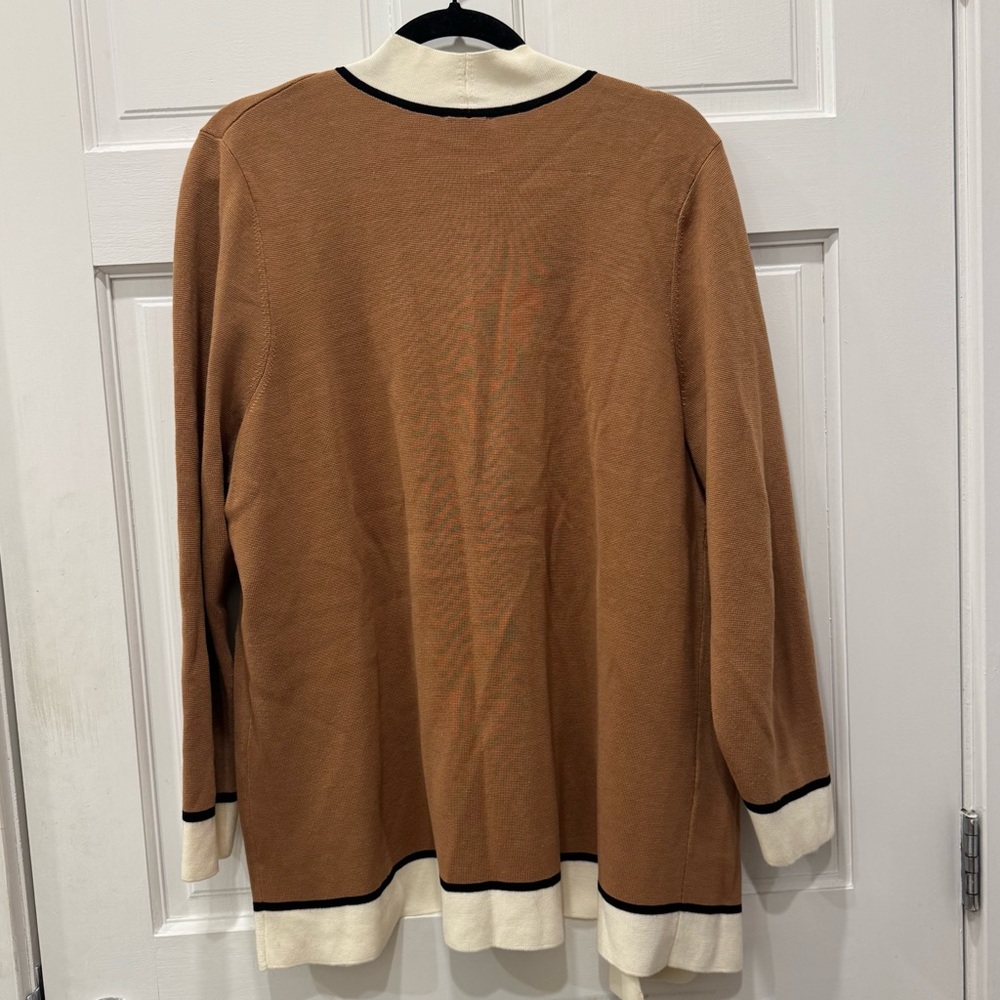 Talbots Open Front Cardigan 2XP Plus Petite Brown White Colorblock Cotton Rayon - Picture 2 of 9